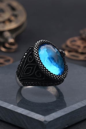 Yılan Figürlü Aquamarine - AQUA MARİN Taşlı 925 Ayar Gümüş Yüzük 903154