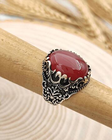 Gümüş Erkek Yüzük Akik Taşlı
