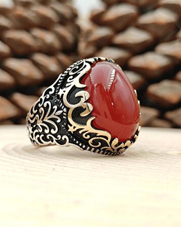 Gümüş Erkek Yüzük Akik Taşlı
