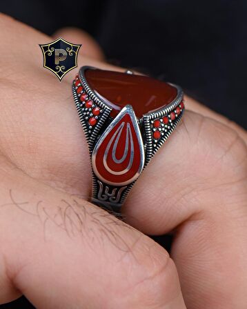 Gümüş Erkek Yüzük Akik Taşlı Markazit Taş Süslemeli
