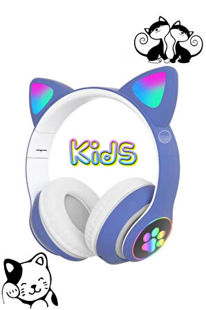 Bluetooth Kedi Kulaklık Aux Girişli Hafıza Kartlı Kulak Üstü Bluetooth Pisi Pisi Miyav Kedi Kulaklık