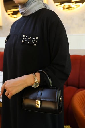 BURİSLA TESETTÜR PARİSYA TAŞLI İKİLİ TAKIM SİYAH