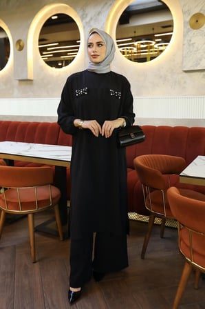 BURİSLA TESETTÜR PARİSYA TAŞLI İKİLİ TAKIM SİYAH
