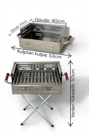 Paslanmaz Çelikten Katlanır Ayaklı ve 3 Kademeli Mangal 40x25x50cm Çantalı