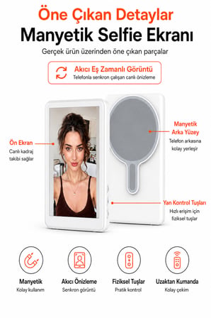 Manyetik Arka Kamera Özçekim Vlog Ekranı Selfie Ekranı Telefon Ekran Yansıtma Uzaktan Kumandalı