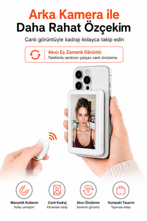 Manyetik Arka Kamera Özçekim Vlog Ekranı Selfie Ekranı Telefon Ekran Yansıtma Uzaktan Kumandalı