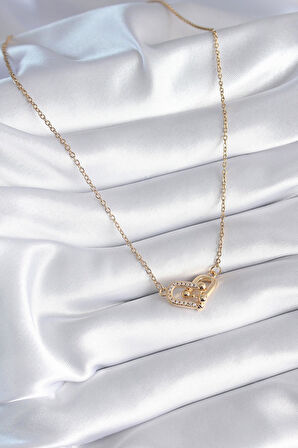 316L Çelik Gold Renk Zirkon Taşlı Model Kadın Kolye  - PRT3500EB01009