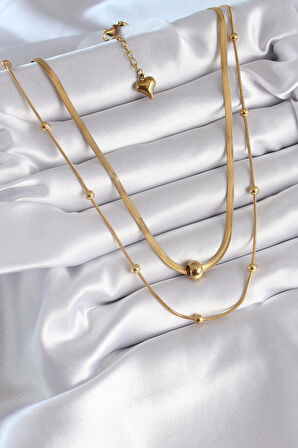 316L Çelik Gold Renk İtalyan Zincir Model Topçuk Detay Kadın Kolye  - PRT3500EB01094