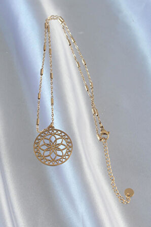 316L Çelik Zincir Gold Renk Lotus Model Kolye  - PRT3500EB01816