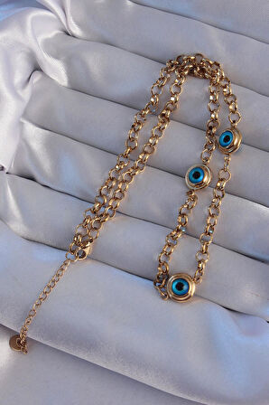 316L Çelik Gold Renk Nazar Boncuk Model Kolye  - PRT3500EB01883
