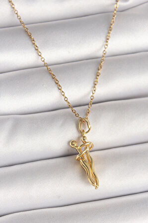 316L Çelik Gold Renk Zincir Sarılma Model Kadın Kolye  - PRT3500EB04532