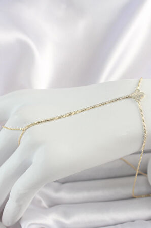 Pirinç Gold Renk Su Yolu Zirkon Taşlı Yonca Model Kadın Şahmeran