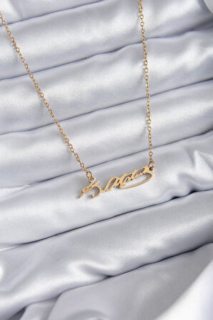 316L Çelik Zincir Gold Renk Atatürk İmzası Model Kadın Kolye  - PRT3500EB06393