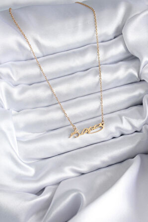 316L Çelik Zincir Gold Renk Atatürk İmzası Model Kadın Kolye  - PRT3500EB06393
