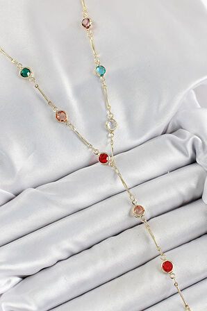 Pirinç Asorti Model Gold Renk Zirkon Taşlı Y Kolye  - PRT3500EB06406
