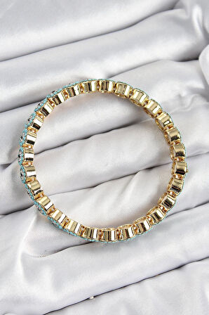 Pirinç Zirkon Taşlı Turkuaz Nazar Model Gold Renk Lastikli Kadın Bileklik * PRT3500EB07629