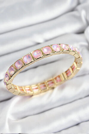 Pirinç Pembe Zirkon Taşlı Kare Model Gold Renk Lastikli Kadın Bileklik * PRT3500EB07632