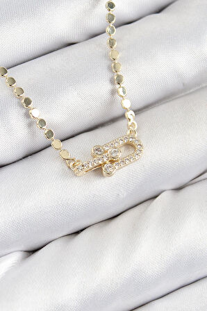 Pirinç Zirkon Taşlı Tifany Model Ezme Zincir Gold Renk Kadın Kolye  - PRT3500EB08033