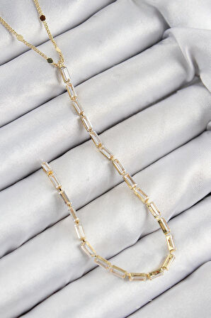 Pirinç Zirkon Taşlı Model Gold Renk Y Kolye  - PRT3500EB08329