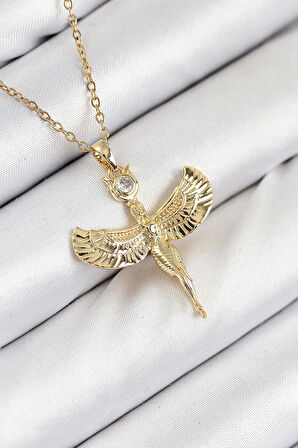 316L Çelik Zirkon Taşlı Melek Model Gold Renk Kadın Kolye - PRT3500EB08752