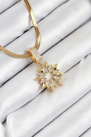 316L Çelik Zirkon Taşlı Yıldız Model Gold Renk Kadın Kolye - PRT3500EB08760