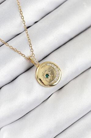 316L Çelik Zirkon Taşlı Ay Ve Güneş Model Gold Renk Kadın Kolye - PRT3500EB08771