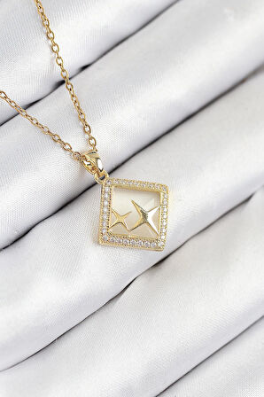 316L Çelik Zirkon Taşlı Yıldız Model Gold Renk Kadın Kolye - PRT3500EB08772