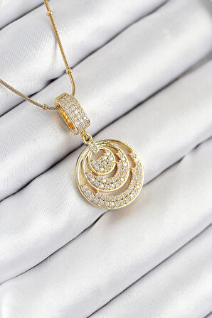 316L Çelik Zirkon Taşlı Çember Model Gold Renk Kadın Kolye - PRT3500EB08774