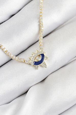 Pirinç Zirkon Taşlı Su Yolu Göz Model Gold Renk Kadın Kolye - PRT3500EB08836
