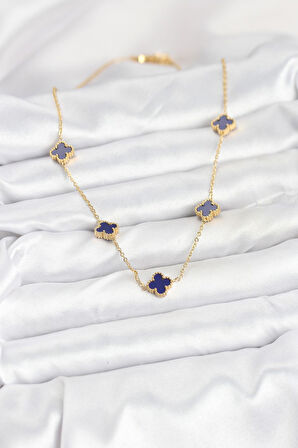 316L Çelik Zincir Gold Renk Lacivert Baby Boy Yonca Kadın Kolye - PRT3500EB08928