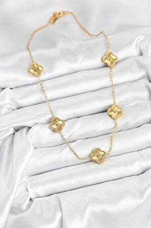 316L Çelik Zincir Gold Renk Yonca Kadın Kolye - PRT3500EB08948