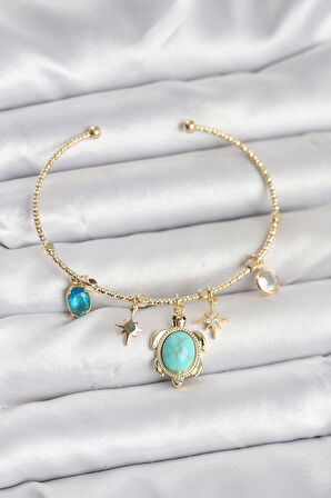 Caretta Caretta Charmlı Gold Renk Kadın Bileklik - PRT3500EB09252