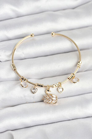 Kuğu Charmlı Gold Renk Kadın Bileklik - PRT3500EB09254
