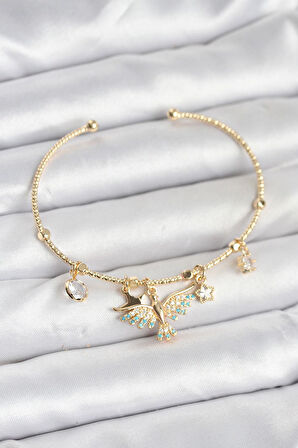 Anka Kuşu Charmlı Gold Renk Pirinç Kadın Bileklik - PRT3500EB09258