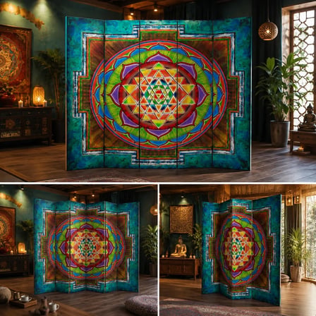 DBSanat Sri Yantra Mandala Baskılı Dekoratif Paravan – Oda Bölücü & Seperatör 200x180 cm