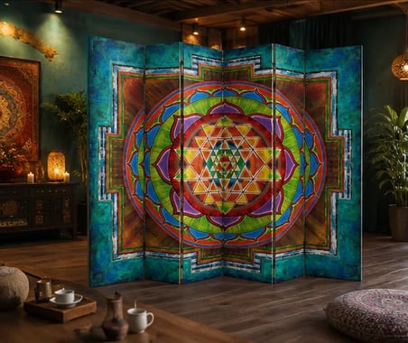 DBSanat Sri Yantra Mandala Baskılı Dekoratif Paravan – Oda Bölücü & Seperatör 200x180 cm