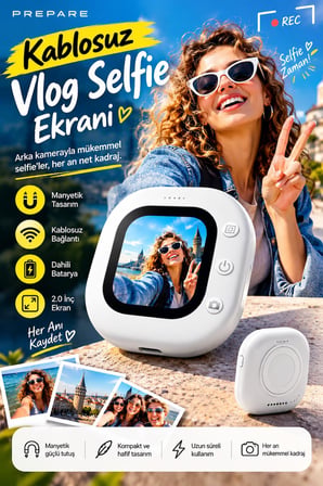 Manyetik Arka Kamera Selfie Ekranı 2.0 İnç Kablosuz Mini Vlog Monitörü Şarjlı Telefon Aksesuarı