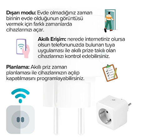 QASUL Telefon Kontrollü Akıllı Priz Wi-Fi Destekli Akım Korumalı Priz