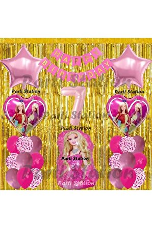 Barbie Balon Set 7 Yaş Barbie Konsept Doğum Günü Parti Balon Set Barbie Tema Doğum Günü