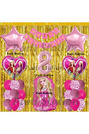 Barbie Balon Set 8 Yaş Barbie Konsept Doğum Günü Parti Balon Set Barbie Tema Doğum Günü