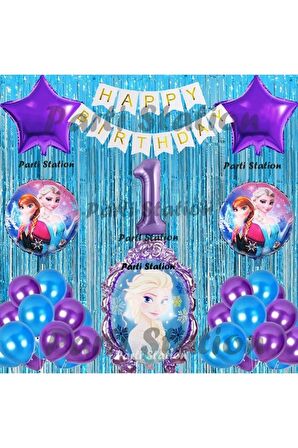 Frozen Elsa Balon Set 1 Yaş Karlar Ülkesi Frozen Elsa Mor Konsept Doğum Günü Parti Balon Set