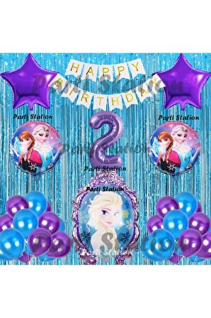 Frozen Elsa Balon Set 2 Yaş Karlar Ülkesi Frozen Elsa Mor Konsept Doğum Günü Parti Balon Set