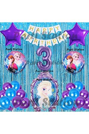 Frozen Elsa Balon Set 3 Yaş Karlar Ülkesi Frozen Elsa Mor Konsept Doğum Günü Parti Balon Set