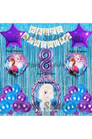 Frozen Elsa Balon Set 8 Yaş Karlar Ülkesi Frozen Elsa Mor Konsept Doğum Günü Parti Balon Set