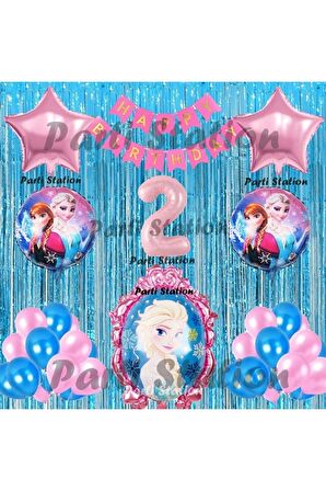 Frozen Elsa Balon Set 2 Yaş Karlar Ülkesi Frozen Elsa Mavi Konsept Doğum Günü Parti Balon Set