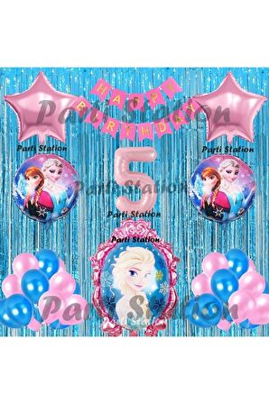 Frozen Elsa Balon Set 5 Yaş Karlar Ülkesi Frozen Elsa Mavi Konsept Doğum Günü Parti Balon Set