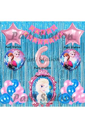 Frozen Elsa Balon Set 6 Yaş Karlar Ülkesi Frozen Elsa Mavi Konsept Doğum Günü Parti Balon Set