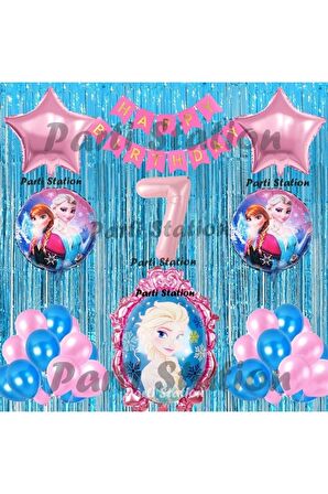 Frozen Elsa Balon Set 7 Yaş Karlar Ülkesi Frozen Elsa Mavi Konsept Doğum Günü Parti Balon Set
