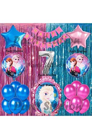 Frozen Elsa Balon Set 7 Yaş Karlar Ülkesi Frozen Elsa Pembe Konsept Doğum Günü Parti Balon Set