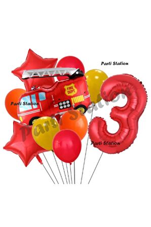 Itfaiye 3 Yaş Balon Set Fireman Folyo Balon Set İtfaiye Konsept Doğum Günü Set